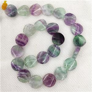 Natural Fluorite Beads Coin Flat Multicolor Twist, approx 16mm
