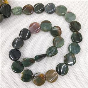 Natural Moss Agate Coin Beads Green Twist, approx 16mm