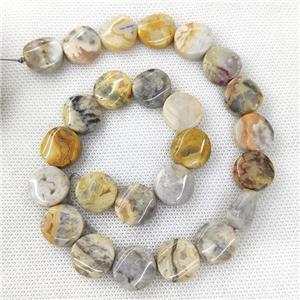 Natural Yellow Crazy Lace Agate Coin Beads Twist, approx 16mm