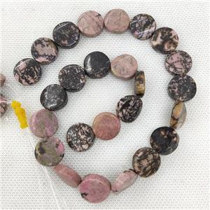 Natural Chinese Rhodonite Beads Pink Coin Twist, approx 16mm