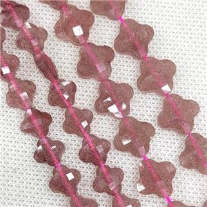 Natural Strawberry Quartz Clover Beads Pink Faceted, approx 13mm, 31pcs st