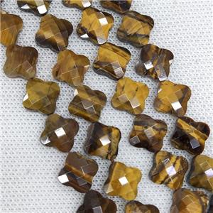 Natural Tiger Eye Stone Clover Beads Faceted, approx 13mm, 31pcs st