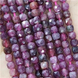 Natural Red Tourmaline Beads Faceted Cube, approx 3.7-4.4mm