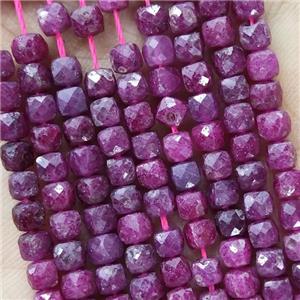 Natural Ruby Beads Red Faceted Cube, approx 3.7-4.4mm