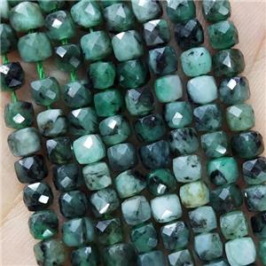 Natural Emerald Beads Green Faceted Cube, approx 3.7-4.4mm