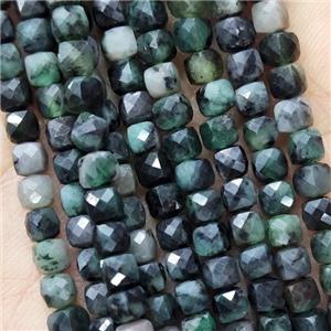 Natural Green Emerald Beads B-Grade Faceted Cube, approx 3.7-4.4mm