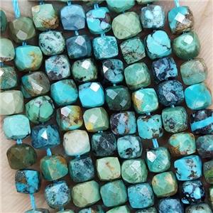 Natural Turquoise Beads Faceted Cube Teal, approx 3.7-4.4mm