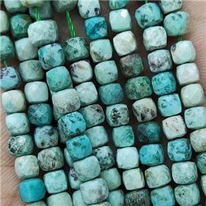 Natural Peruvian Turquoise Beads Teal Faceted Cube, approx 3.7-4.4mm