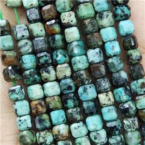 Natural African Turquoise Beads Green Faceted Cube, approx 3.7-4.4mm