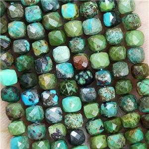Natural Chinese Hubei Turquoise Beads Green Faceted Cube, approx 3.7-4.4mm