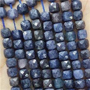 Natural Blue Sapphire Beads B-Grade Faceted Cube, approx 3.7-4.4mm