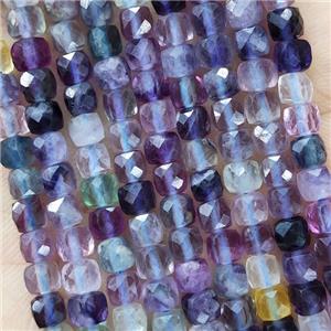Natural Fluorite Beads Purple Faceted Cube, approx 3.7-4.4mm