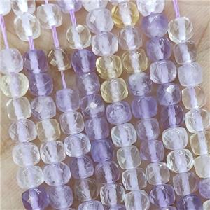 Natural Ametrine Beads Faceted Cube, approx 3.7-4.4mm