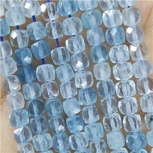 Natural Aquamarine Beads Blue A-Grade Faceted Cube, approx 3.7-4.4mm