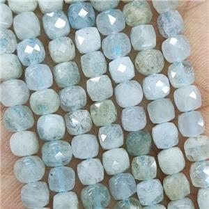 Natural Aquamarine Beads B-Grade Faceted Cube, approx 3.7-4.4mm