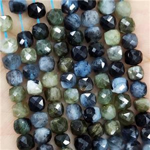 Natural Aquamarine Beads Multicolor Faceted Cube, approx 3.7-4.4mm
