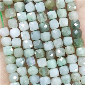 Natural Burmese Jadeite Beads Green Faceted Cube, approx 3.7-4.4mm