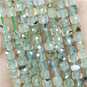Natural Prehnite Beads Green Faceted Cube, approx 3.7-4.4mm