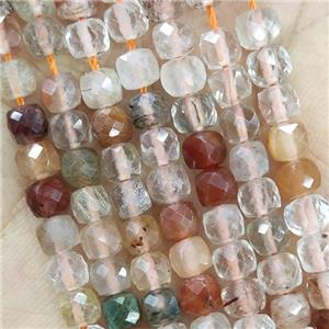 Natural Rutilated Quartz Beads Multicolor Faceted Cube, approx 3.7-4.4mm