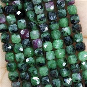 Natural Ruby In Zoisite Beads Green Faceted Cube, approx 3.7-4.4mm