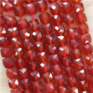 Natural Agate Beads Red Dye Faceted Cube, approx 3.7-4.4mm