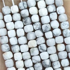 White Howlite Turquoise Beads Faceted Cube, approx 3.7-4.4mm
