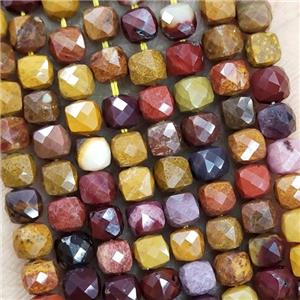 Natural Mookaite Beads Multicolor Faceted Cube, approx 3.7-4.4mm