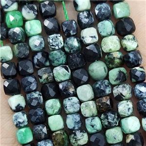 Natural Variscite Beads Green Faceted Cube, approx 3.7-4.4mm
