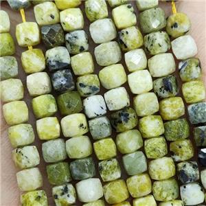 Natural Yellow Turquoise Beads Faceted Cube, approx 3.7-4.4mm