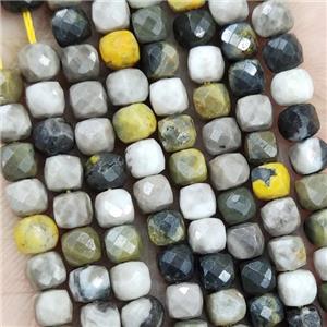 Natural Indonesia Bumblebee Jasper Beads Multicolor Faceted Cube, approx 3.7-4.4mm