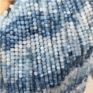 Natural Aquamarine Beads Blue Faceted Cube, approx 3.7-4.4mm