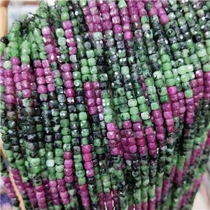 Natural Ruby Zoisite Beads Red Green Faceted Cube, approx 3.7-4.4mm