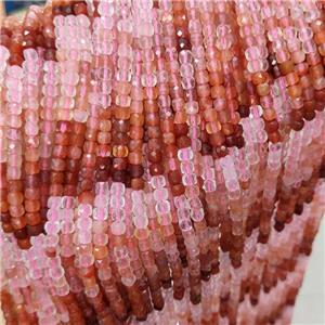 Rose Quartz And Carnelian Agate Beads Pink Red Faceted Cube, approx 3.7-4.4mm