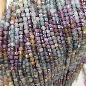 Natural Corundum Beads Multicolor Faceted Cube, approx 3.7-4.4mm