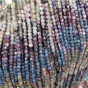 Natural Ruby Sapphire Corundum Beads Multicolor Faceted Cube, approx 3.7-4.4mm