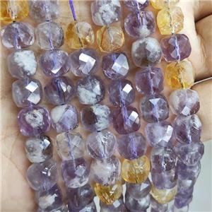 Natural Amethyst And Citrine Beads Purple Faceted Cube, approx 8.5-10mm