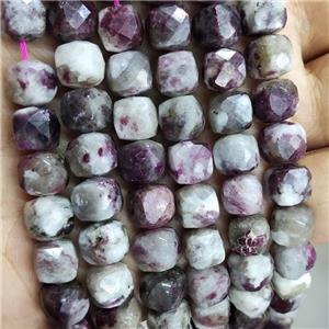 Natural Plum Blossom Tourmaline Beads Faceted Cube, approx 8.5-10mm