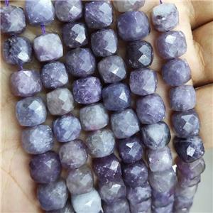 Natural Lepidolite Beads Purple Faceted Cube, approx 8.5-10mm