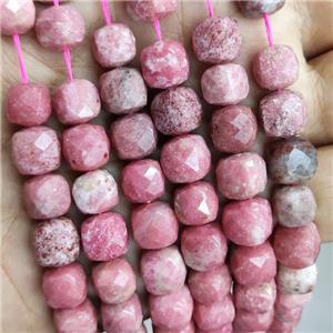Natural Rhodonite Beads Pink Faceted Cube, approx 8.5-10mm