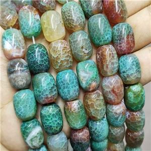 Natural Veins Agate Barrel Beads Green Dye, approx 13-18mm