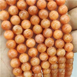 Natural Orange Calcite Beads A-Grade Smooth Round, approx 8mm dia