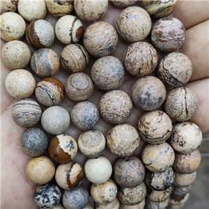 Natural Picture Jasper Beads Khaki Smooth Round, approx 10mm dia