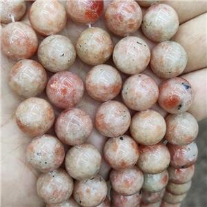Natural Peach Sunstone Beads Gold Spot Smooth Round, approx 14mm dia