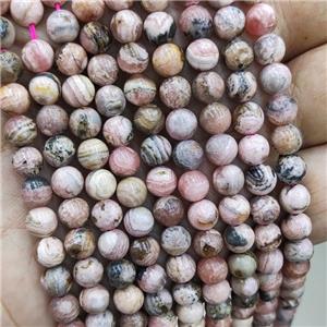 Natural Rhodochrosite Beads Pink C-Grade Smooth Round, approx 4mm dia