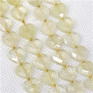 Natural Lemon Quartz Heart Beads Faceted, approx 12mm