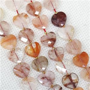 Natural Red Hematoid Quartz Heart Beads Faceted, approx 12mm