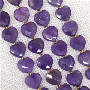 Natural Amethyst Heart Beads Faceted Purple, approx 12mm