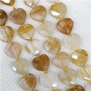 Natural Yellow Hematoid Quartz Heart Beads Faceted, approx 12mm