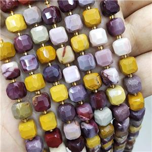 Natural Mookaite Beads Multicolor Faceted Cube, approx 7-8mm