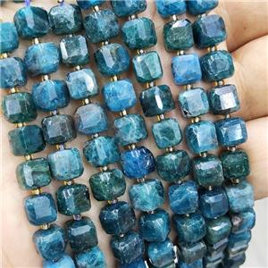 Natural Apatite Beads Blue Faceted Cube, approx 7-8mm